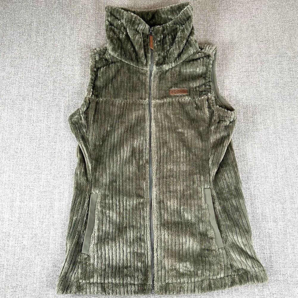 Columbia Women’s Fire Side Sherpa Vest Size S Small Olive Green Fleece